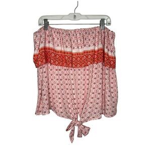 Davi & Dani Women’s Large Boho Tube Top Orange Red Front Tie